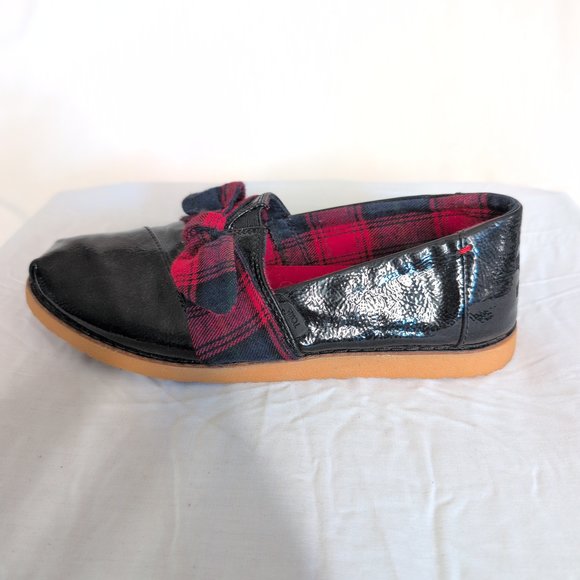 TOMS Women's Red Plaid Patent Slip-On Loafers Size 7.5 - Picture 6 of 9